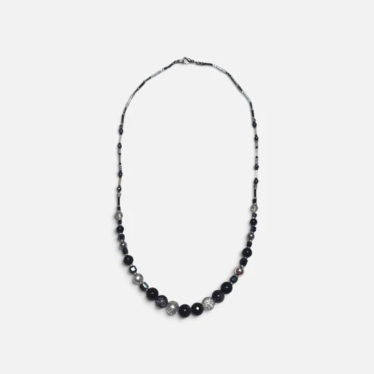 Handmade Stormy Skies Beaded Necklace-Black Dark blue and Black Necklace