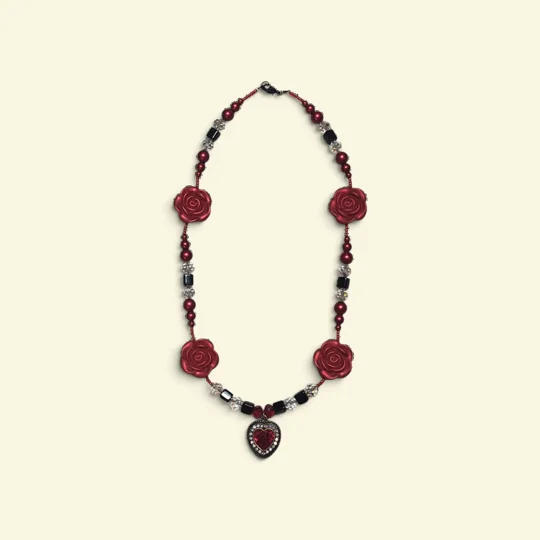 Handmade Fade to Red Rose Beaded Necklace-Black Red and Black Beaded Necklace