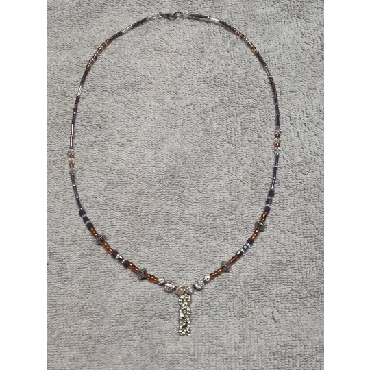 Handmade Boss Lady Glass Beaded Necklace-Lavender, Silver, Honey Gold and Clear Boss Beaded Necklace