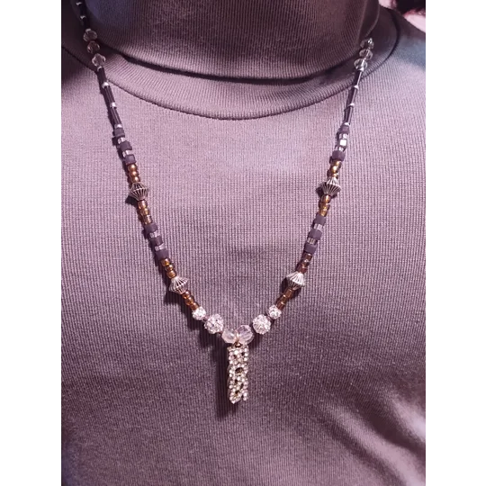 Handmade Boss Lady Glass Beaded Necklace-Lavender, Silver, Honey Gold and Clear Boss Beaded Necklace