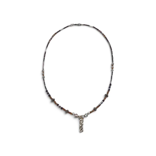 Handmade Boss Lady Glass Beaded Necklace-Lavender, Silver, Honey Gold and Clear Boss Beaded Necklace