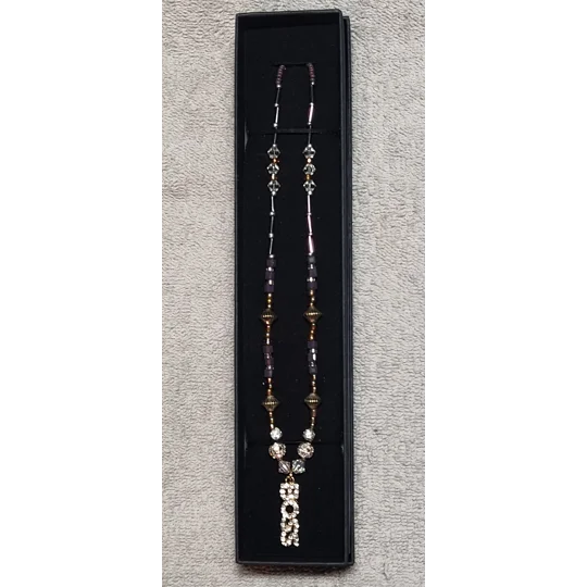 Handmade Boss Lady Glass Beaded Necklace-Lavender, Silver, Honey Gold and Clear Boss Beaded Necklace
