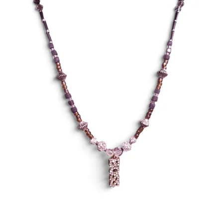 Handmade Boss Lady Glass Beaded Necklace-Lavender, Silver, Honey Gold and Clear Boss Beaded Necklace