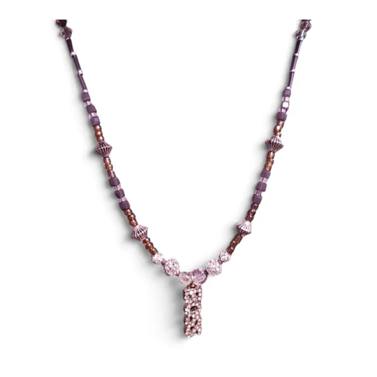 Handmade Boss Lady Glass Beaded Necklace-Lavender, Silver, Honey Gold and Clear Boss Beaded Necklace