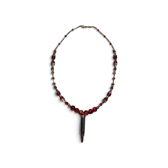 Handmade Scarlet Casing Bullet Beaded Necklace-Scarlet, Gold and Silver Bullet Beaded Necklace