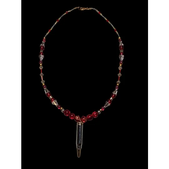 Handmade Scarlet Casing Bullet Beaded Necklace-Scarlet, Gold and Silver Bullet Beaded Necklace