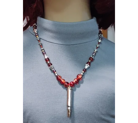 Handmade Scarlet Casing Bullet Beaded Necklace-Scarlet, Gold and Silver Bullet Beaded Necklace