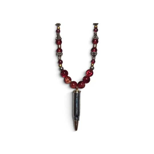 Handmade Scarlet Casing Bullet Beaded Necklace-Scarlet, Gold and Silver Bullet Beaded Necklace
