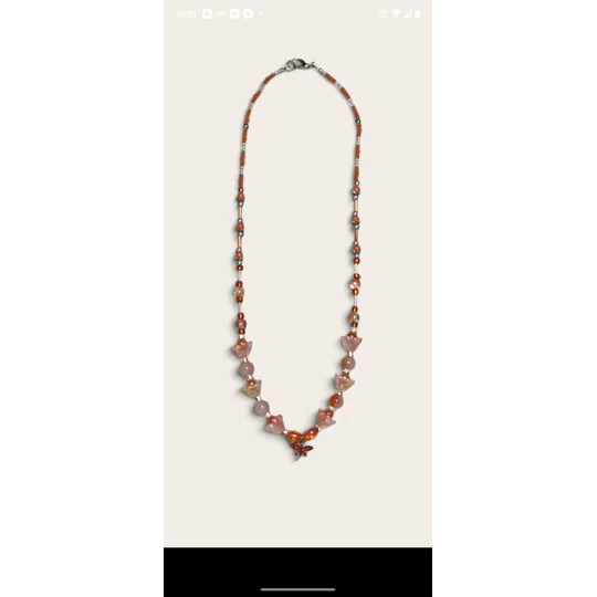 Handmade Autumn Whimsy Beaded Necklace-Orange, Silver and Crystal Beads