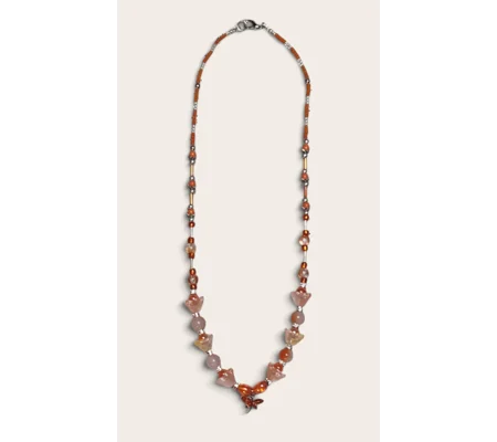 Handmade Autumn Whimsy Beaded Necklace-Orange, Silver and Clear Glass Beaded Butterfly Necklace
