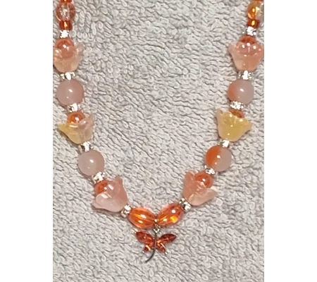 Handmade Autumn Whimsy Beaded Necklace-Orange, Silver and Crystal Beads
