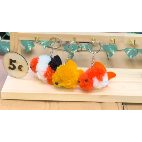 Porte-clé Pompon Poisson Tricolor