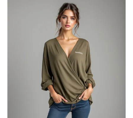 Khaki Wrap Tunic Top