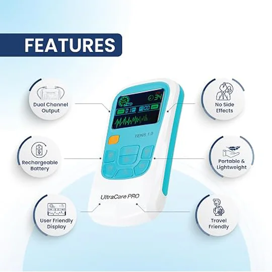 UltraCare PRO TENS 1.0 TENS Machine for Pain Relief, Physiotherapy Massager, 25 Modes, 50 Intensity 
