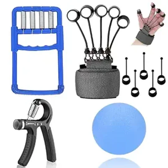 Pack of 4 Fitness Combo: Hand Gripper Grip, Finger Exerciser, Gel Ball, and Physiotherapy Equipments