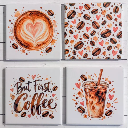 Coffee Lovers Ceramic Coaster Set of 4 | Coffee-Themed Drink Coasters