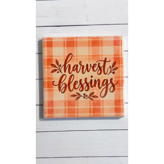 Autumn Harvest Ceramic Coaster Set of 4 | Fall Pumpkin & Sunflower Coasters