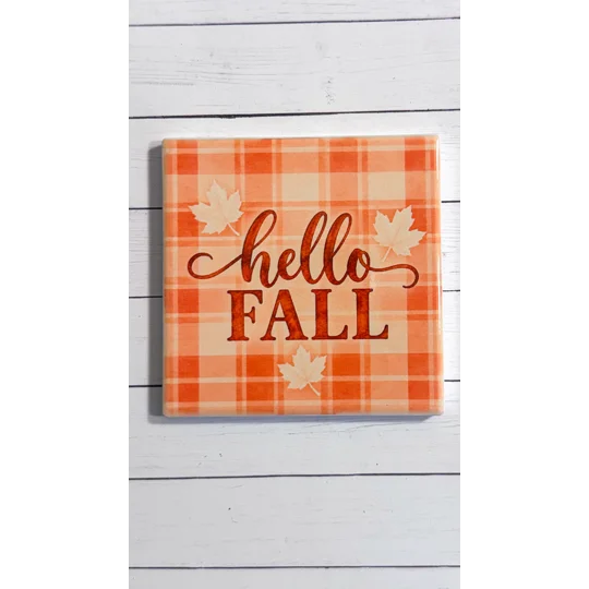 Autumn Harvest Ceramic Coaster Set of 4 | Fall Pumpkin & Sunflower Coasters