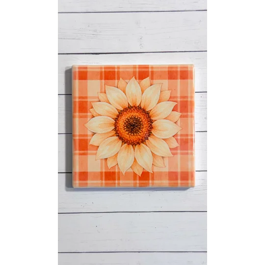 Autumn Harvest Ceramic Coaster Set of 4 | Fall Pumpkin & Sunflower Coasters