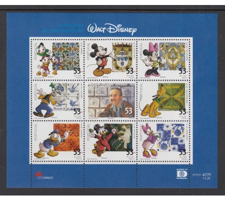 Portugal 2001 Disney 100 yr MS MUH