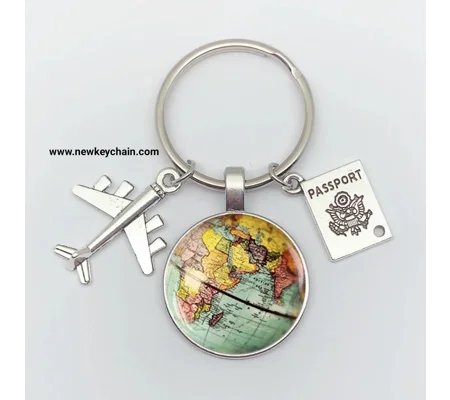 Green World Map Travel Keychain