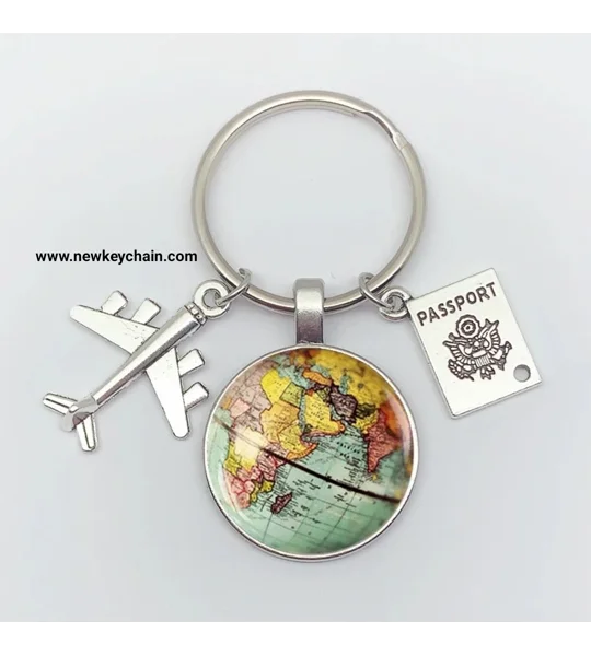Green World Map Travel Keychain