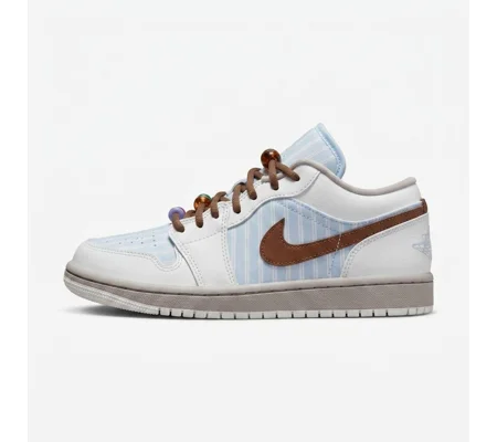 Air Jordan 1 Low SE "Pinstripe / Brown Swoosh" (Beaded Laces)