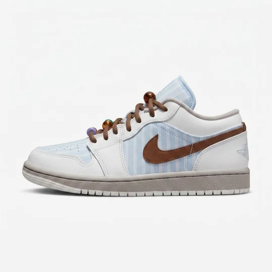 Air Jordan 1 Low SE "Pinstripe / Brown Swoosh" (Beaded Laces)