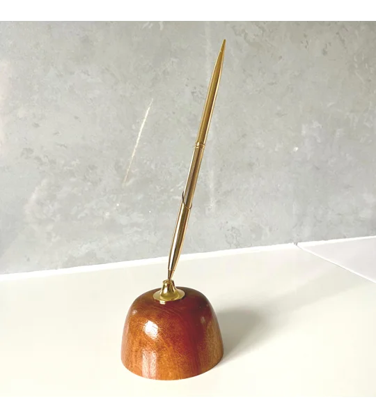 Hand crafted desk pen holder: Turned Sapele wood with Fine ballpoint twist pen