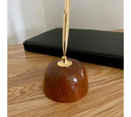 Hand crafted desk pen holder: Turned Sapele wood with Fine ballpoint twist pen