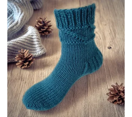 Hand Knit Women Wool Socks Dana Blue Turquoise
