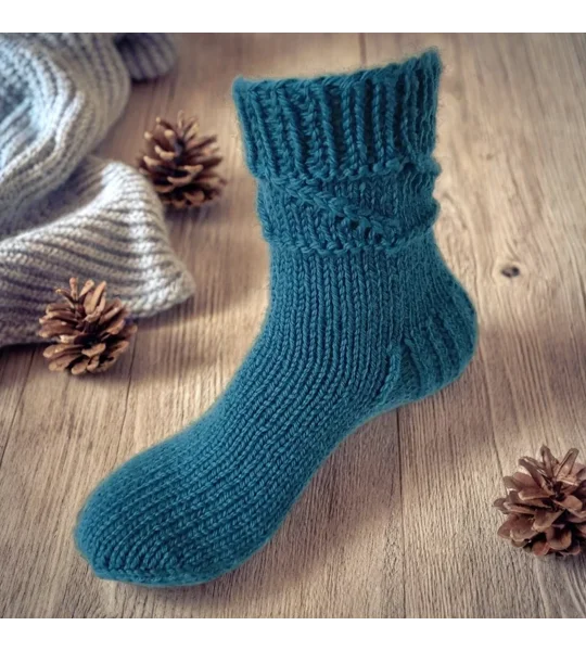 Hand Knit Women Wool Socks Dana Blue Turquoise
