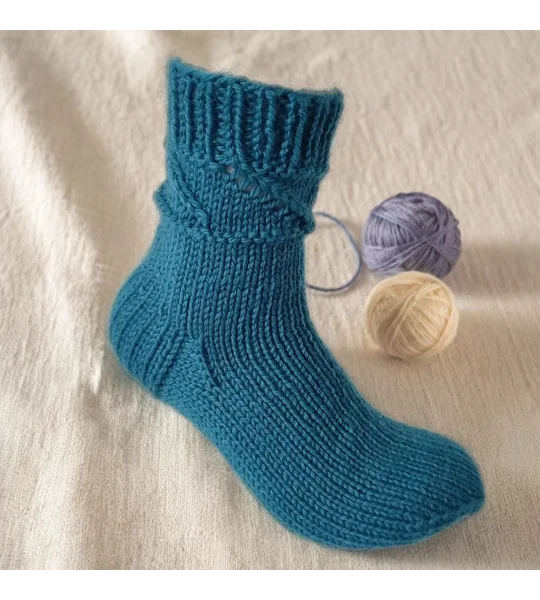 Hand Knit Women Wool Socks Dana Blue Turquoise