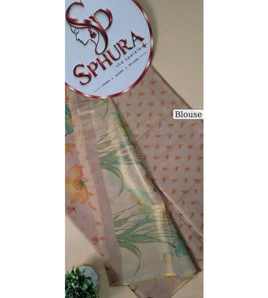 Golden Tissue saree with digital print