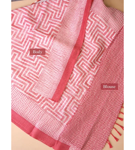 Bhagalpuri Kota - Peach and White Saree