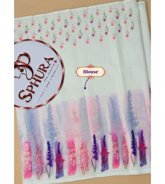 Semi linen saree with mirror work shibori design