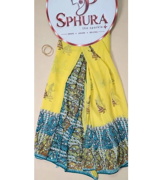 Semi Georgette glass work Saree