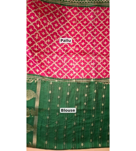 Semi Binny Silk - Rani Pink & Green
