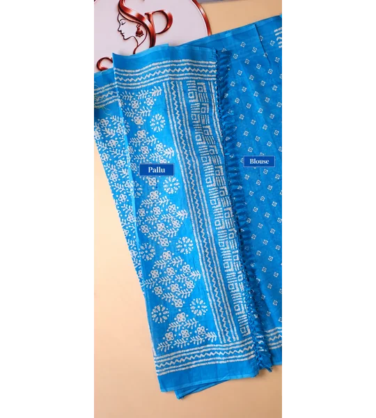Semi cotton Batik Print Blue Saree