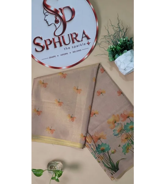 Golden Tissue saree with digital print
