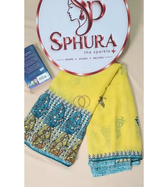 Semi Georgette glass work Saree