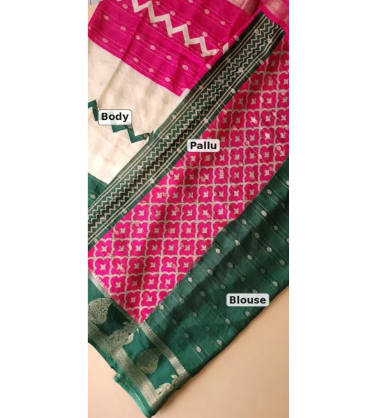 Semi Binny Silk - Rani Pink & Green
