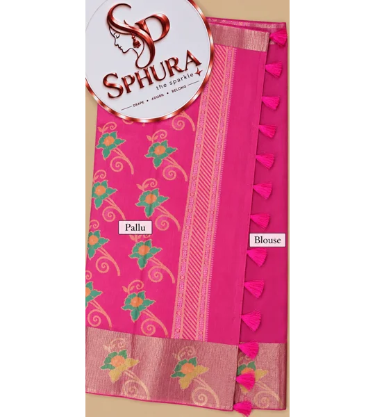 Semi Silk crepe saree - Orange and pink