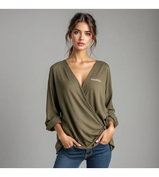 Khaki Wrap Tunic Top