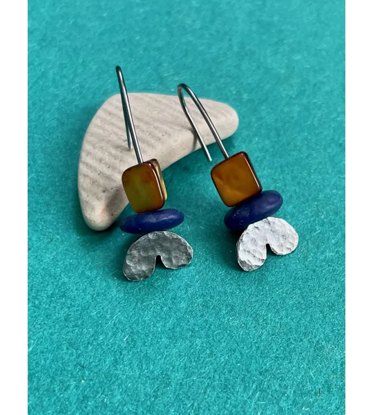 Oxidised Recycled Silver Flower Earrings