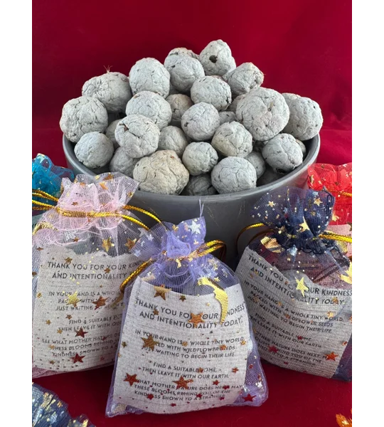 Pollinator Friendly Wildflower Seed Bomb Thank You Gift | Plantable Favor with Handmade Paper Card