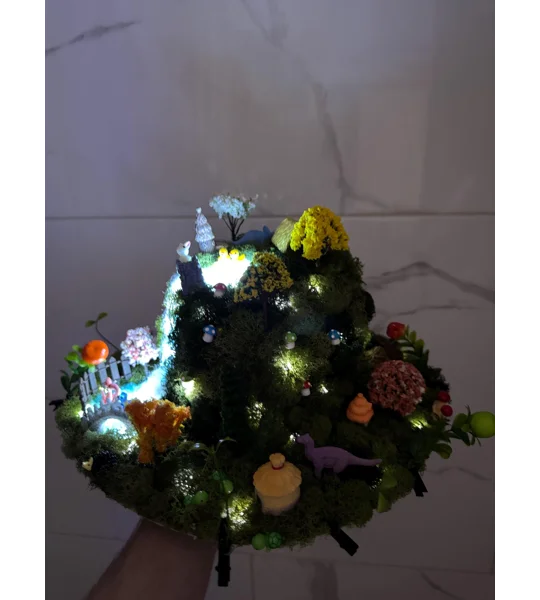Enchanted Forest Wearable Art Hat | Miniature Sprout Garden | Fairy Garden Diorama | Handmade Fantas