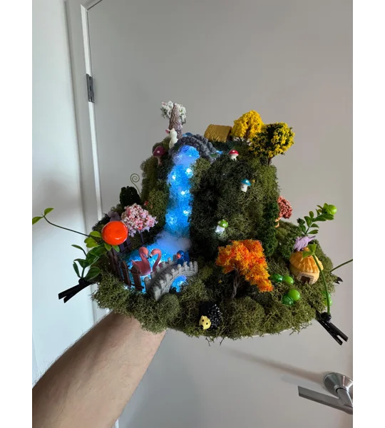 Enchanted Forest Wearable Art Hat | Miniature Sprout Garden | Fairy Garden Diorama | Handmade Fantas