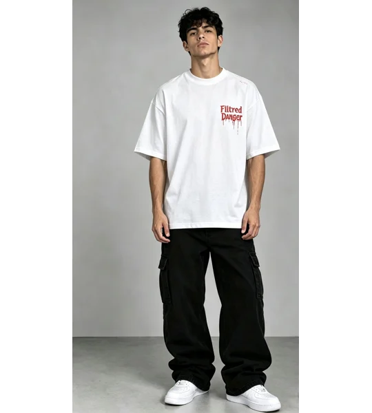 White cotten custom filtered danger T-shirt