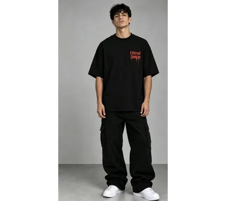 Black cotton custom filtered danger T-shirt